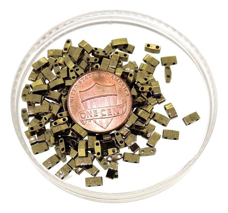 Miyuki Half Tila 2 Hole Rectangle Beads 5x2.3mm - Dark Bronze 7.8 Grams - Image 3